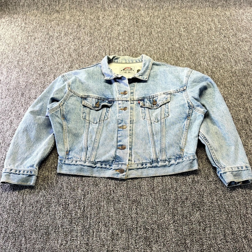 Levi's Trucker Jacket Womens Medium Blue Denim Cotton Logo Button Front Collared